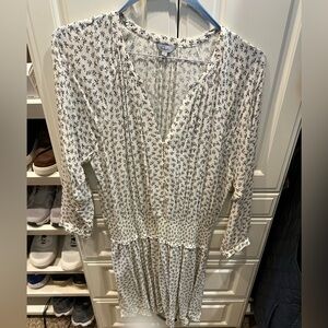 Rails Jasmine smocked long sleeve dress delicate cream black print size Large